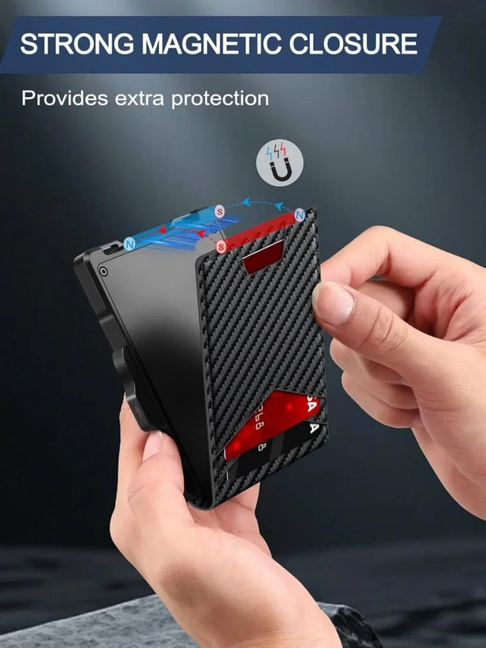 Minimalist Slim Wallet for Men, RFID Blocking Card Holder with Money Clip & ID